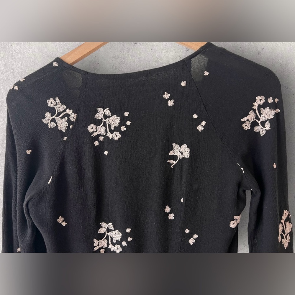 Free People Jasmine Embroidered Floral Bell Sleeve Mini Dress Size 4 - Picture 9 of 11